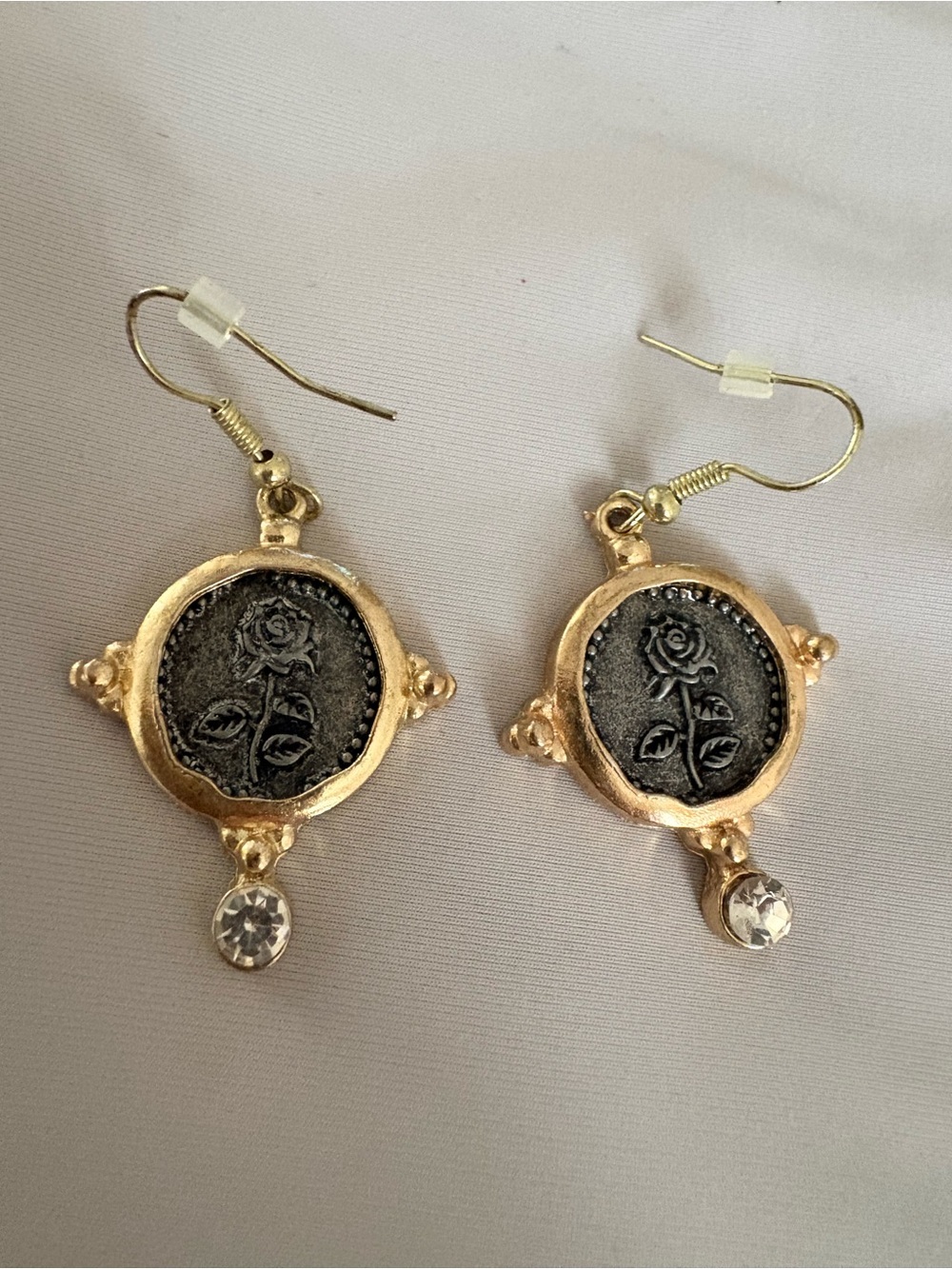 Gold-Tone Rose Medallion Drop Earrings